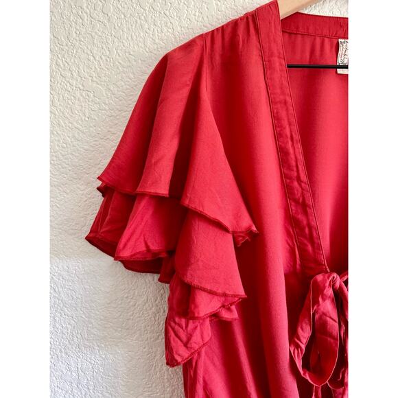 Free People Call Me Later Red Ruffle Sleeve Bodysuit - Size: Small - EUC - Picture 6 of 7
